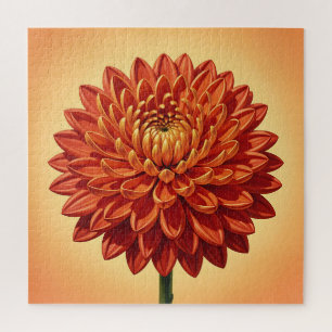 Puzzle Vibrante Flor de Crisantemo Rojo Naranja Botánica