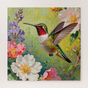 Puzzle Vibrante jardín floral de colibrí