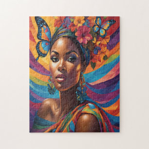Puzzle Vibrante mujer afrocéntrica y mariposas
