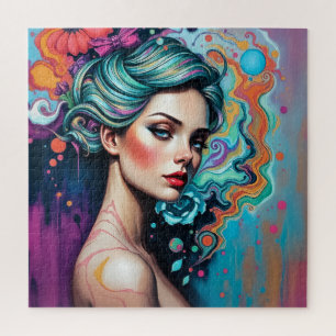 Puzzle Vibrante mujer psicodélica de belleza retrato-artí