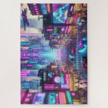 Vibrante Neon Cyberpunk Cityscape Fantasy |