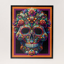Puzzle Vibrante Obra de arte de la Cráneo de Azúcar Flora