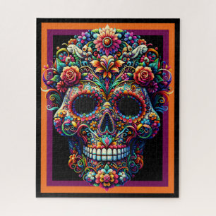 Puzzle Vibrante Obra de arte de la Cráneo de Azúcar Flora