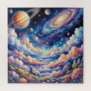 Puzzle Vibrante paisaje cósmico con planetas
