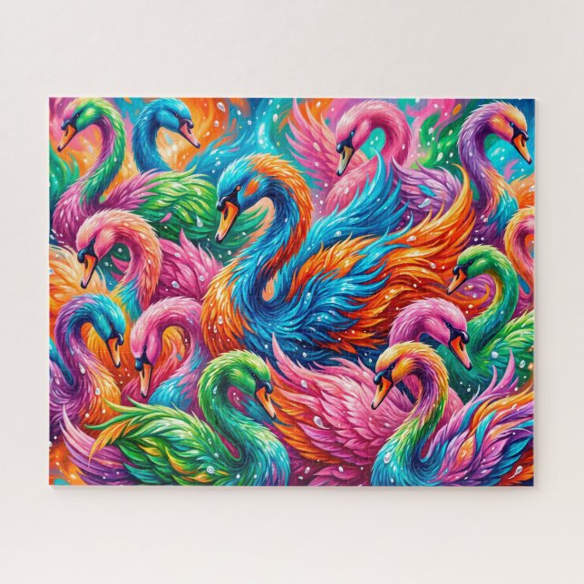 Puzzle Vibrante paisaje de sueños de cisne – Boho psicodé (Horizontal)