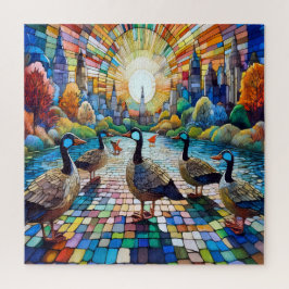 Puzzle Vibrante paisaje de vidrio manchado