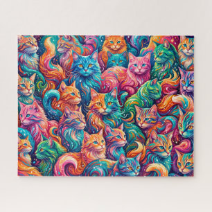 Puzzle Vibrante paisaje onírico de gato – Boho psicodélic