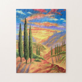 Puzzle Vibrante paisaje toscano Naranja del atardecer ver