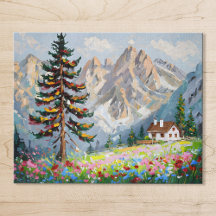 Vibrante pintura Montaña Flor silvestre Arte de ca