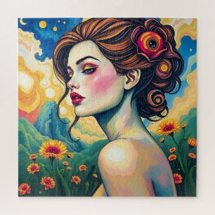 Puzzle Vibrante retrato de mujer surrealista - paisaje fa