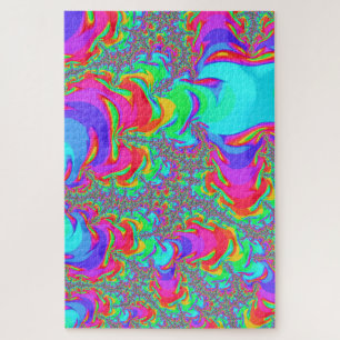 Puzzle Vibrante retro trippy Neon Rainbow Fractal Art