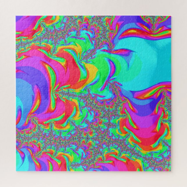 Puzzle Vibrante retro trippy Neon Rainbow Fractal Art (Vertical)