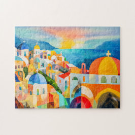 Puzzle Vibrante Santorini con Cúpulas Coloridas