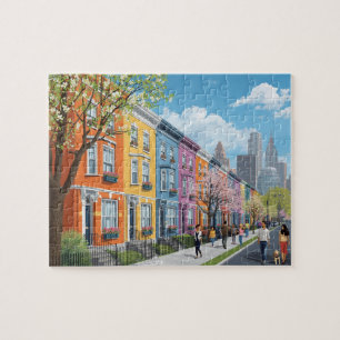 Puzzle Vibrantes casas en hilera calle de la ciudad paseo