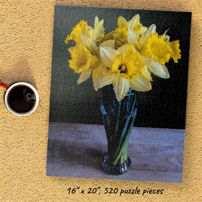 Puzzle Vibrantes Daffodis Aún Vida Acuática (Daffodils in a vase completed jigsaw puzzle)
