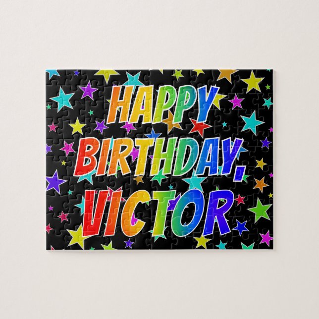 Puzzle "VICTOR" Nombre, Diversión "FELIZ CUMPLEAÑOS" (Horizontal)