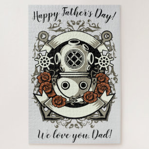 Puzzle Victoria Steampunk Deep Sea Diver Roses Rojos