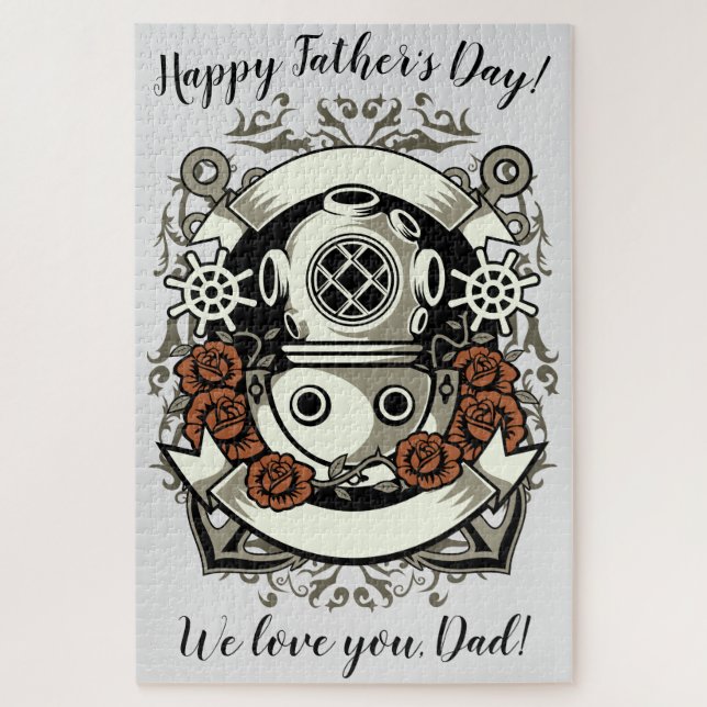 Puzzle Victoria Steampunk Deep Sea Diver Roses Rojos (Vertical)