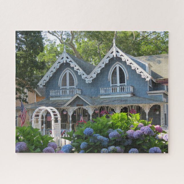 Puzzle Victorian Cottage in Blue - Martha's Vineyard (Horizontal)