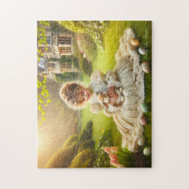 Puzzle Victorian Little Girl with Bunny & Eggs Easter 