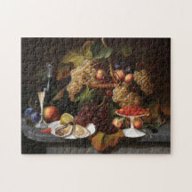 Vida con fruta, ostras y pintura al vino