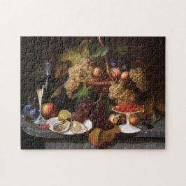 Puzzle Vida con fruta, ostras y pintura al vino
