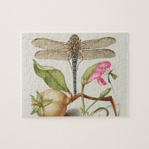 Puzzle Vida de jardín, libélula, pera, clavel e insecto