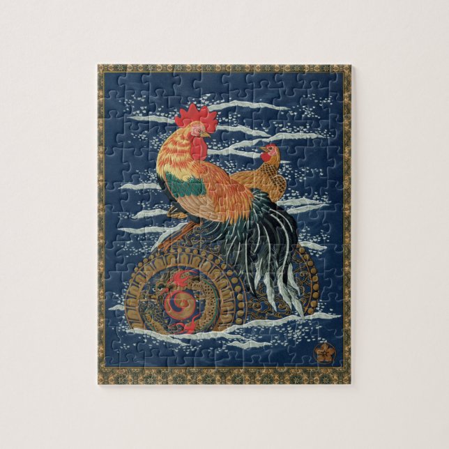 Puzzle Vida flotante: Rooster y Hen en el mar (Vertical)