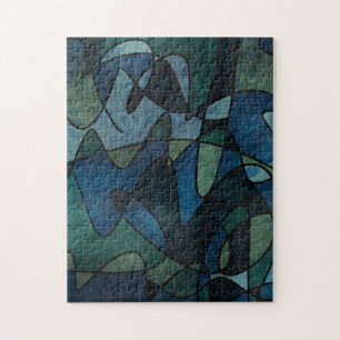 Puzzle Vidrio Abstracto Digital Teñido Verde Azul Turques