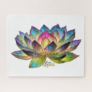 Puzzle Vidrio de colores Flor de Loto Colorida sobre Blan