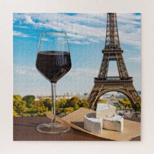 Puzzle Vidrio de vino con queso brie en la torre Eiffel