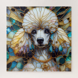 Puzzle Vidrio manchado Poodle azul vibrante