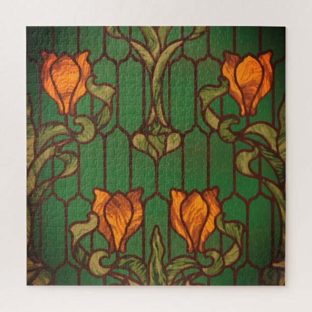 Puzzle Vidrio tendido estilo arte floral flores nouveau  (Vertical)