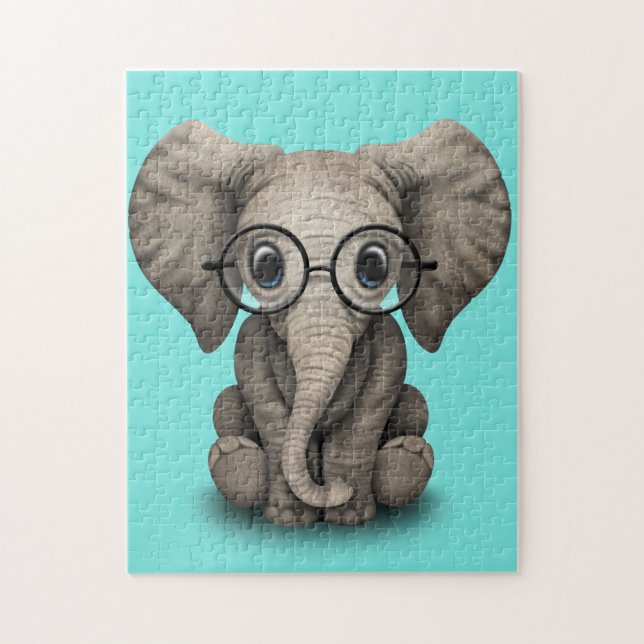 Puzzle Vidrios que llevan del elefante Nerdy del bebé (Vertical)