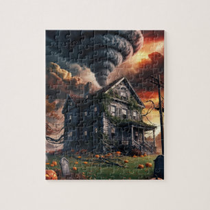 Puzzle Vieja casa de Halloween y tornado