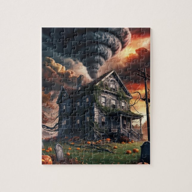 Puzzle Vieja casa de Halloween y tornado (Vertical)