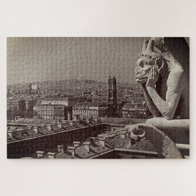Puzzle Vieja Francia París Notre Dame Catedral pensadora (Horizontal)