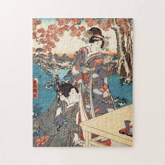 Puzzle Viejo desplazamiento ukiyo-e geisha japonés de Gua (Vertical)