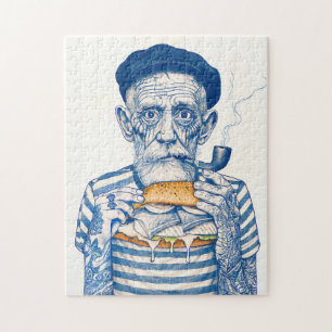 Puzzle Viejo Marinero Comiendo Sandwich