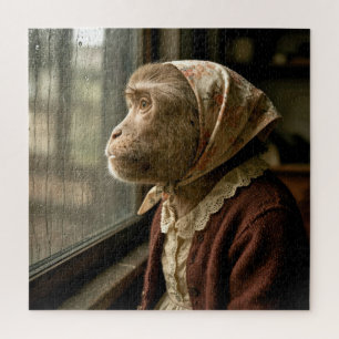 Puzzle Viejo mono mirando la lluvia