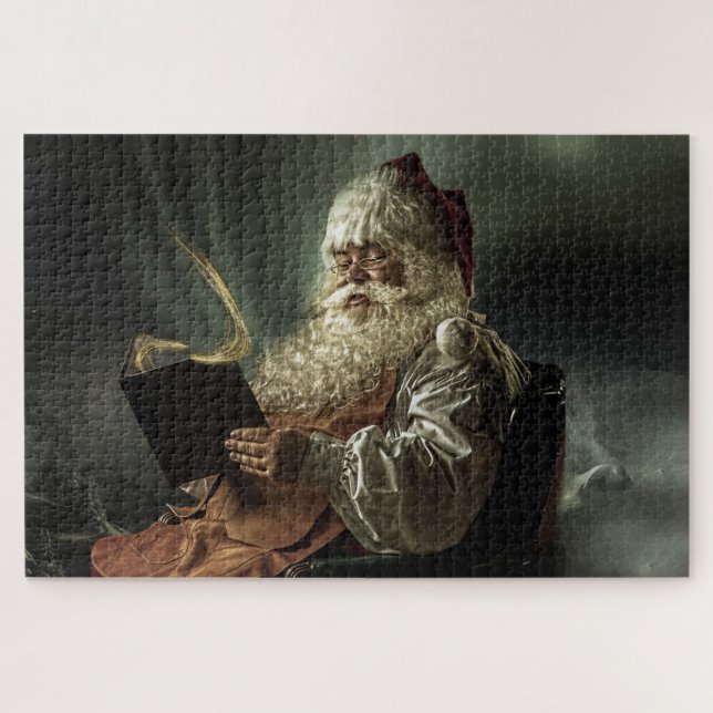 Puzzle Viejo Santa Claus leyendo libro mágico (Horizontal)