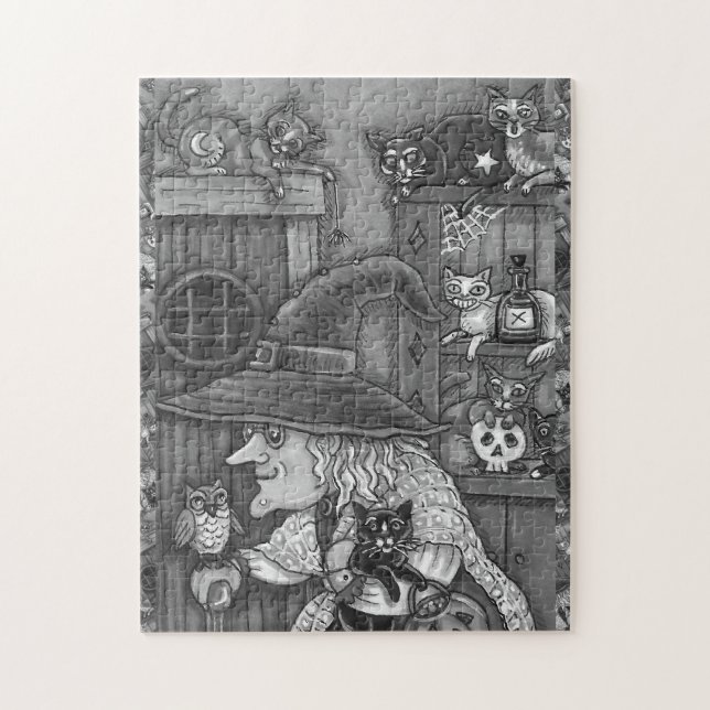 PUZZLE VIEJO TESTIGO FELIZ CASA, GATS & OWL BLK/WHT HALLO (Vertical)