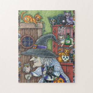 PUZZLE VIEJO TESTIGO FELIZ CASA, MUCHOS GATOS Y OWL HALLO