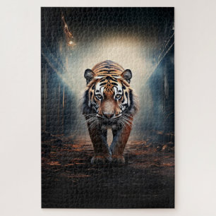 Puzzle Viejo tigre negro y naranja en bosque surrealista