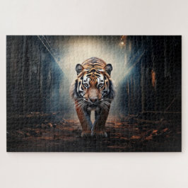 Puzzle Viejo tigre negro y naranja en bosque surrealista 