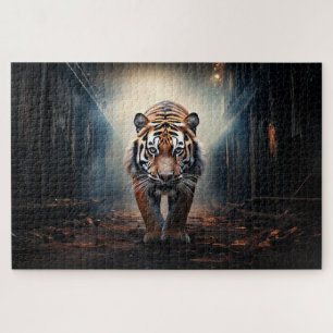 Puzzle Viejo tigre negro y naranja en bosque surrealista