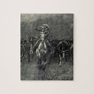 Puzzle Viejos Vaqueros, Una Estampida de Frederic Remingt