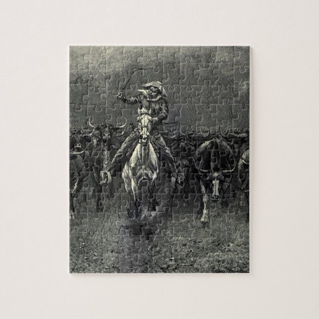 Puzzle Viejos Vaqueros, Una Estampida de Frederic Remingt (Vertical)
