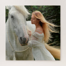 Puzzle Viento De Chica De Caballo Blanco En El Cabello De