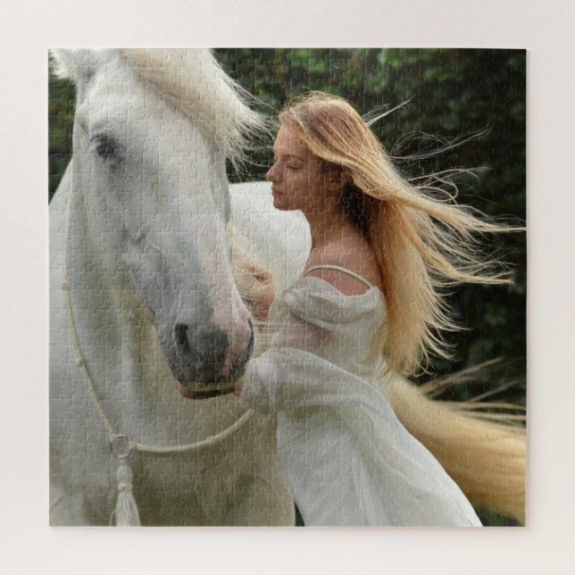 Puzzle Viento De Chica De Caballo Blanco En El Cabello De (Vertical)